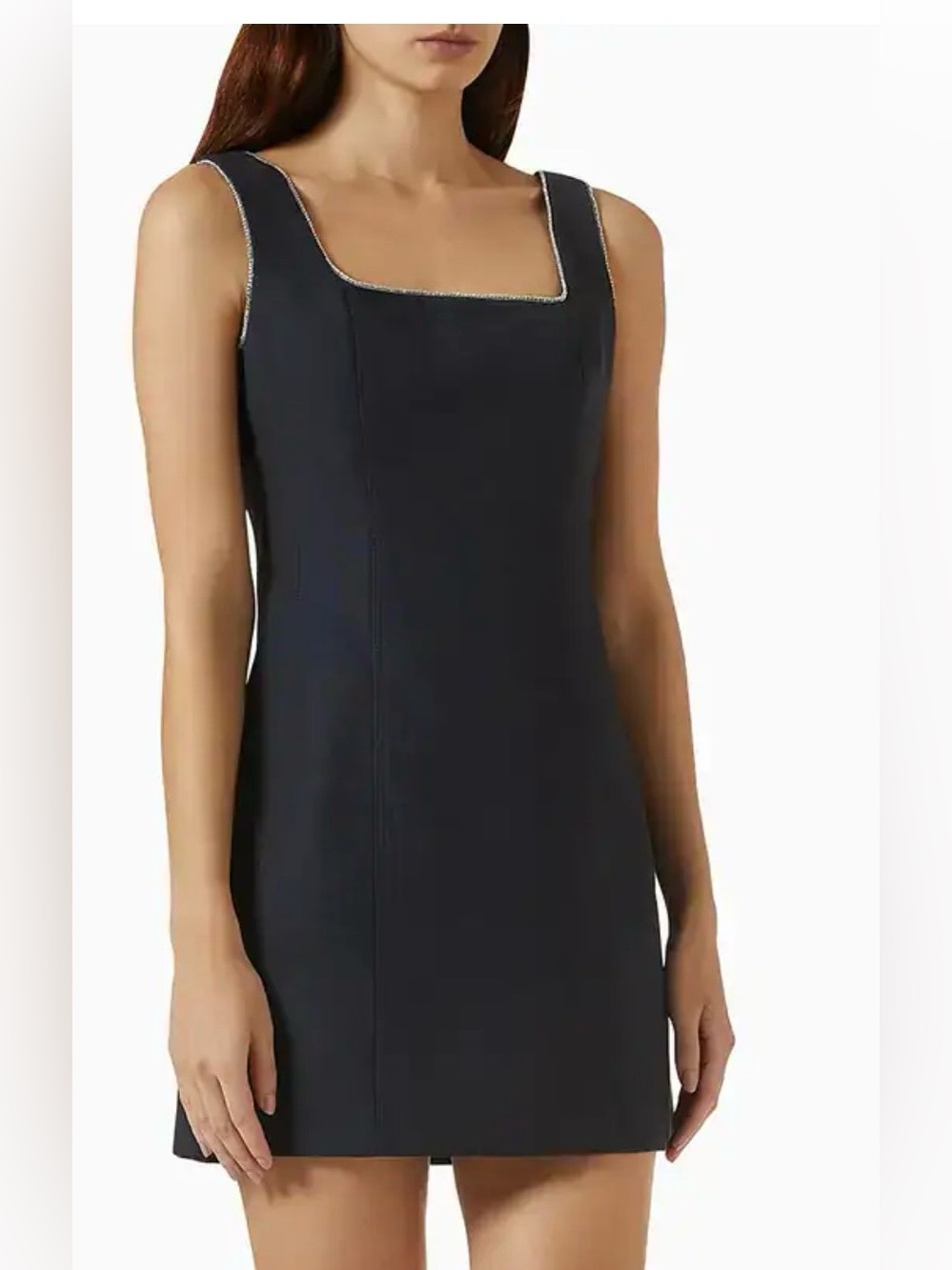 Maje RibamiBlack Sleeveless Square-Neck Mini Dress with Metallic Trim